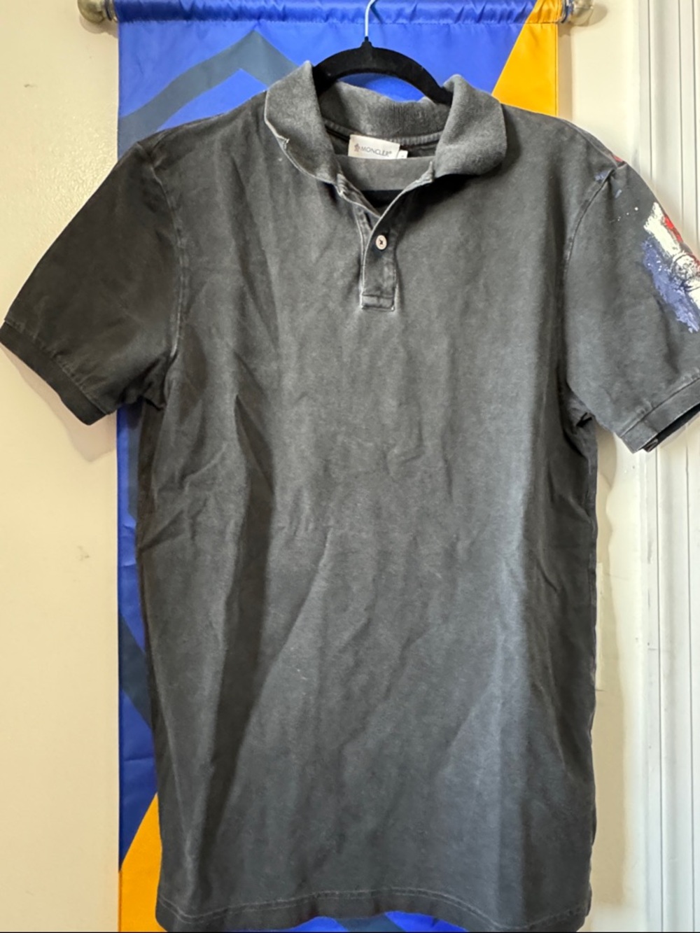 Moncler Men's Washed Charcoal Polo Shirt
